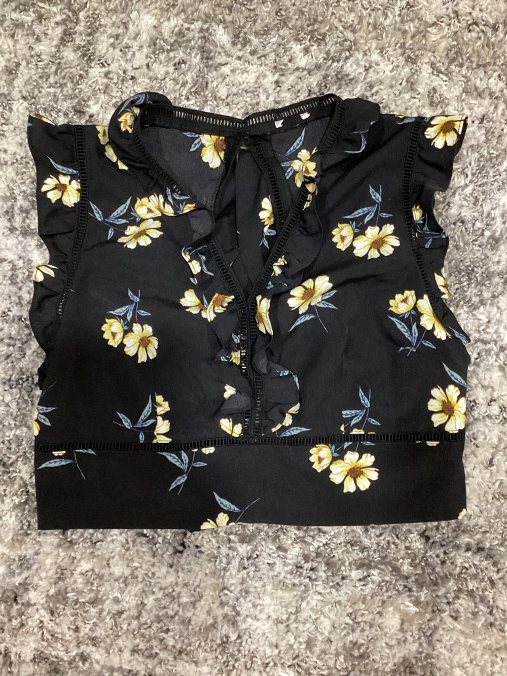 Black Floral Crop Top with open back. - Yellow Blossom Print